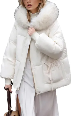 Women's Bowknot Pocket Zipper Parkas Coats Vintage Plush Hooded Cotton-Padded Jacket