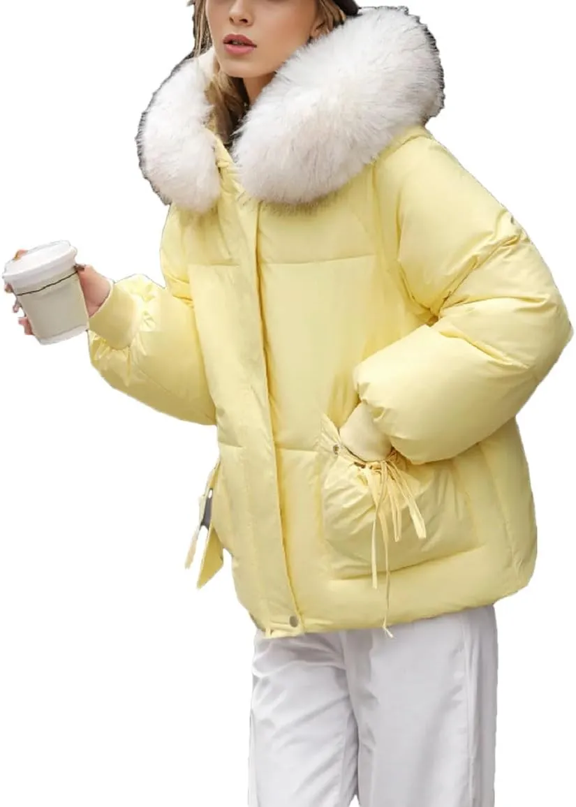 Women's Bowknot Pocket Zipper Parkas Coats Vintage Plush Hooded Cotton-Padded Jacket