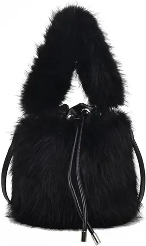 Women's Bucket Bags Sweet Soft Plush Ladies Shoulder Bag Simple Winter Female Handbags For Women