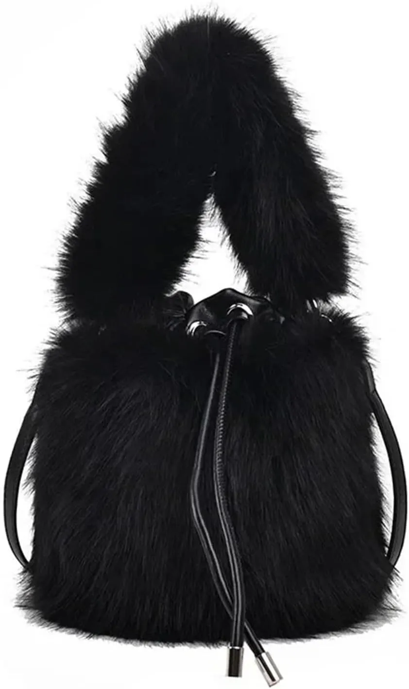 Women's Bucket Bags Sweet Soft Plush Ladies Shoulder Bag Simple Winter Female Handbags For Women