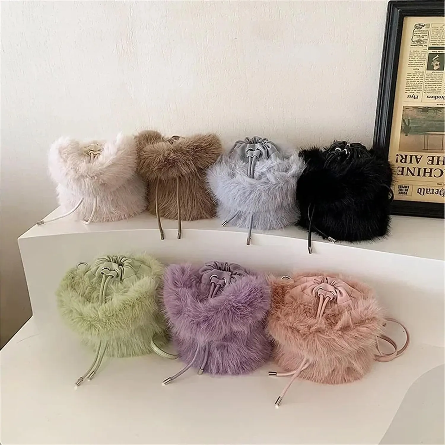 Women's Bucket Bags Sweet Soft Plush Ladies Shoulder Bag Simple Winter Female Handbags For Women