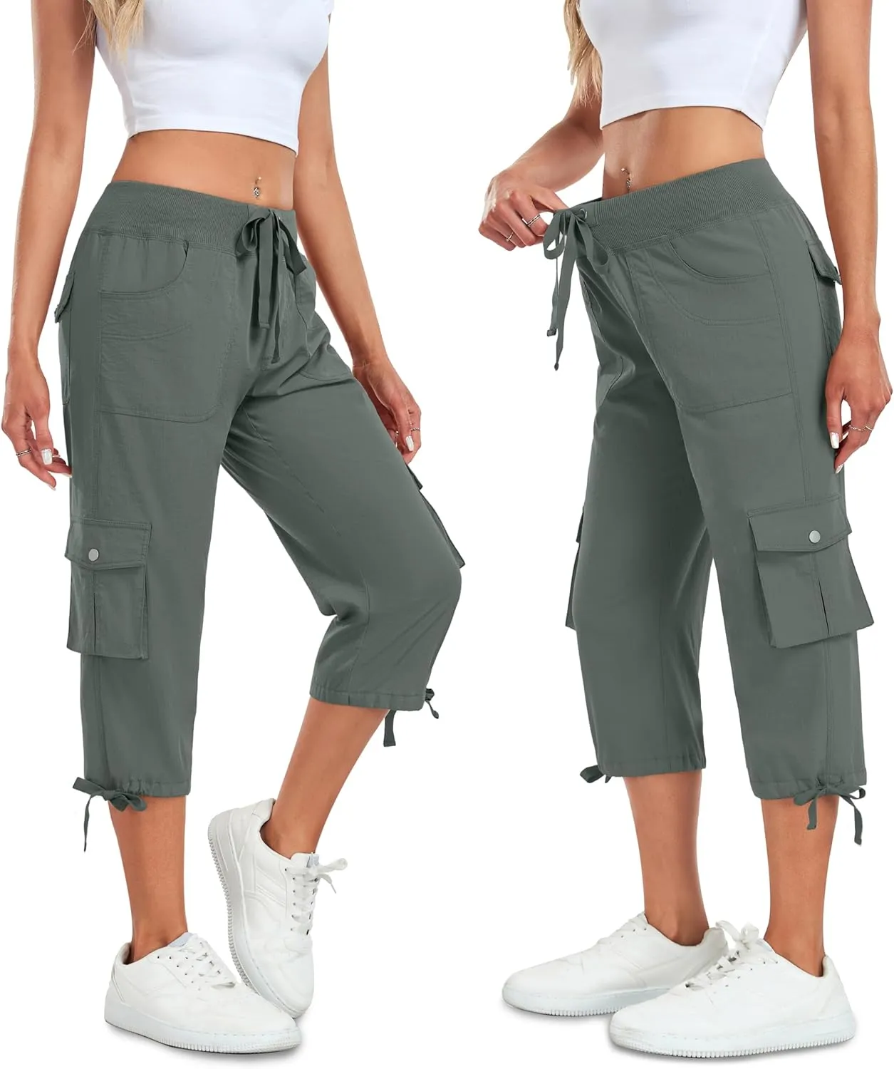 Women's Cargo Capris Pants Lightweight Quick Dry Hiking Pants Baggy Casual Outdoor Travel Cute Pants with 6 Pockets