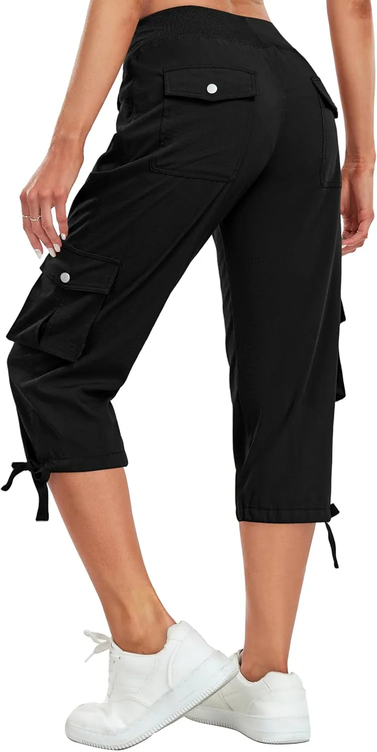 Women's Cargo Capris Pants Lightweight Quick Dry Hiking Pants Baggy Casual Outdoor Travel Cute Pants with 6 Pockets