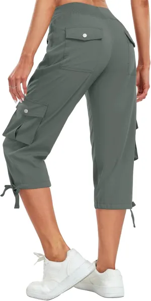 Women's Cargo Capris Pants Lightweight Quick Dry Hiking Pants Baggy Casual Outdoor Travel Cute Pants with 6 Pockets