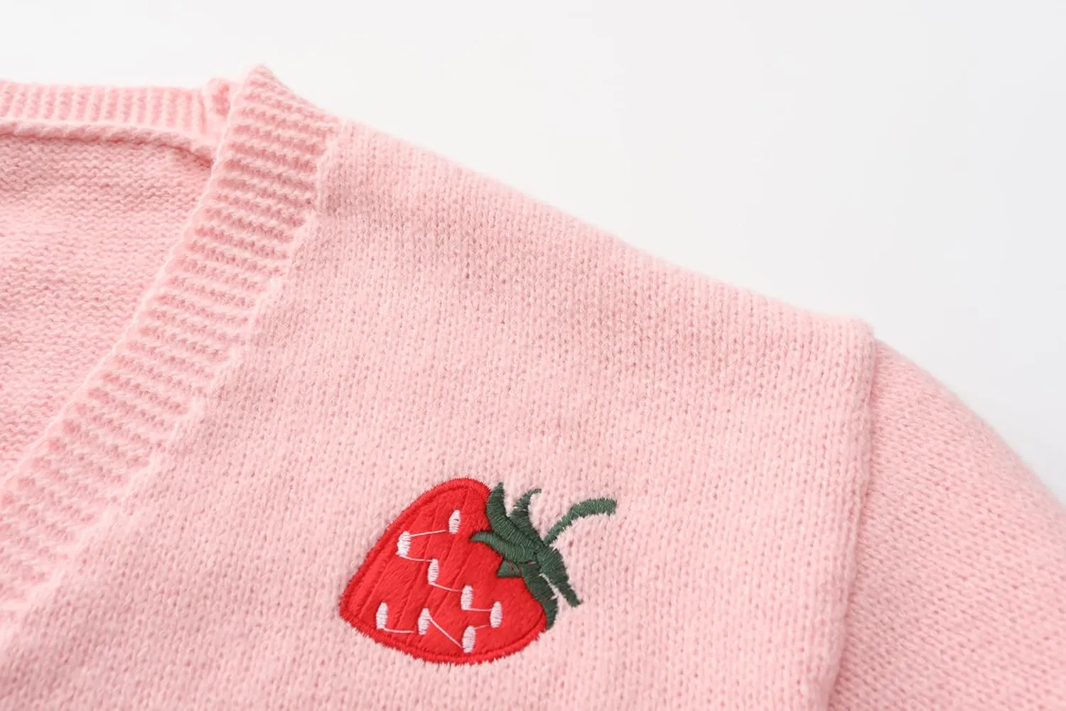Women's Cute Strawberry Embroidered Knitted Cardigan Sweet Kawaii Button Line Y2K-Line
