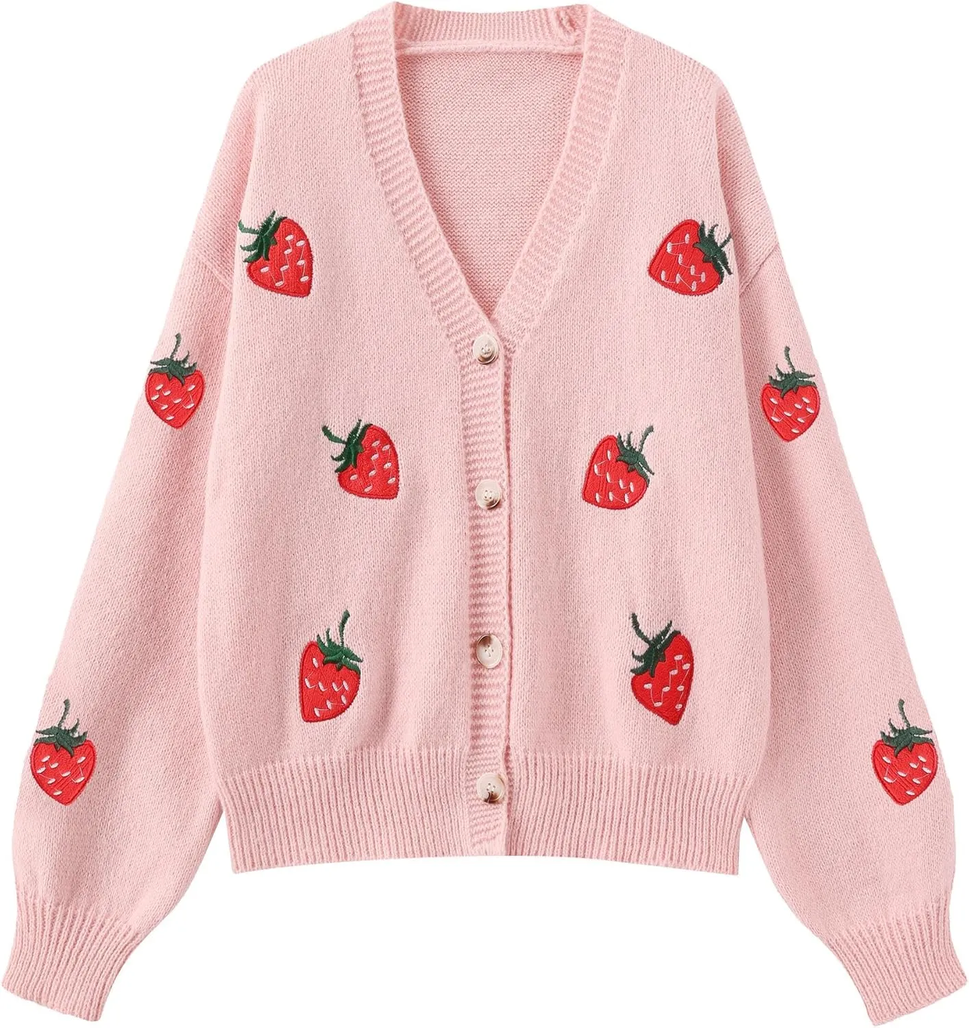 Women's Cute Strawberry Embroidered Knitted Cardigan Sweet Kawaii Button Line Y2K-Line