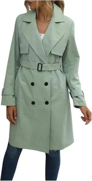 Women's Fashion Autumn Winter Solid Color Double Breasted Trench Coat Trendy Coats