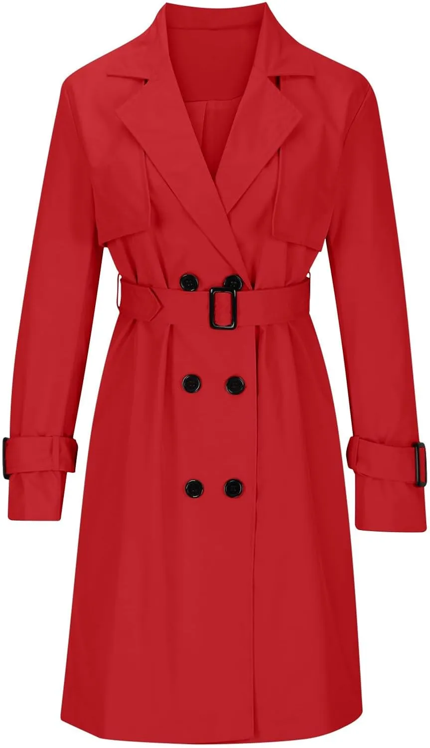 Women's Fashion Autumn Winter Solid Color Double Breasted Trench Coat Trendy Coats