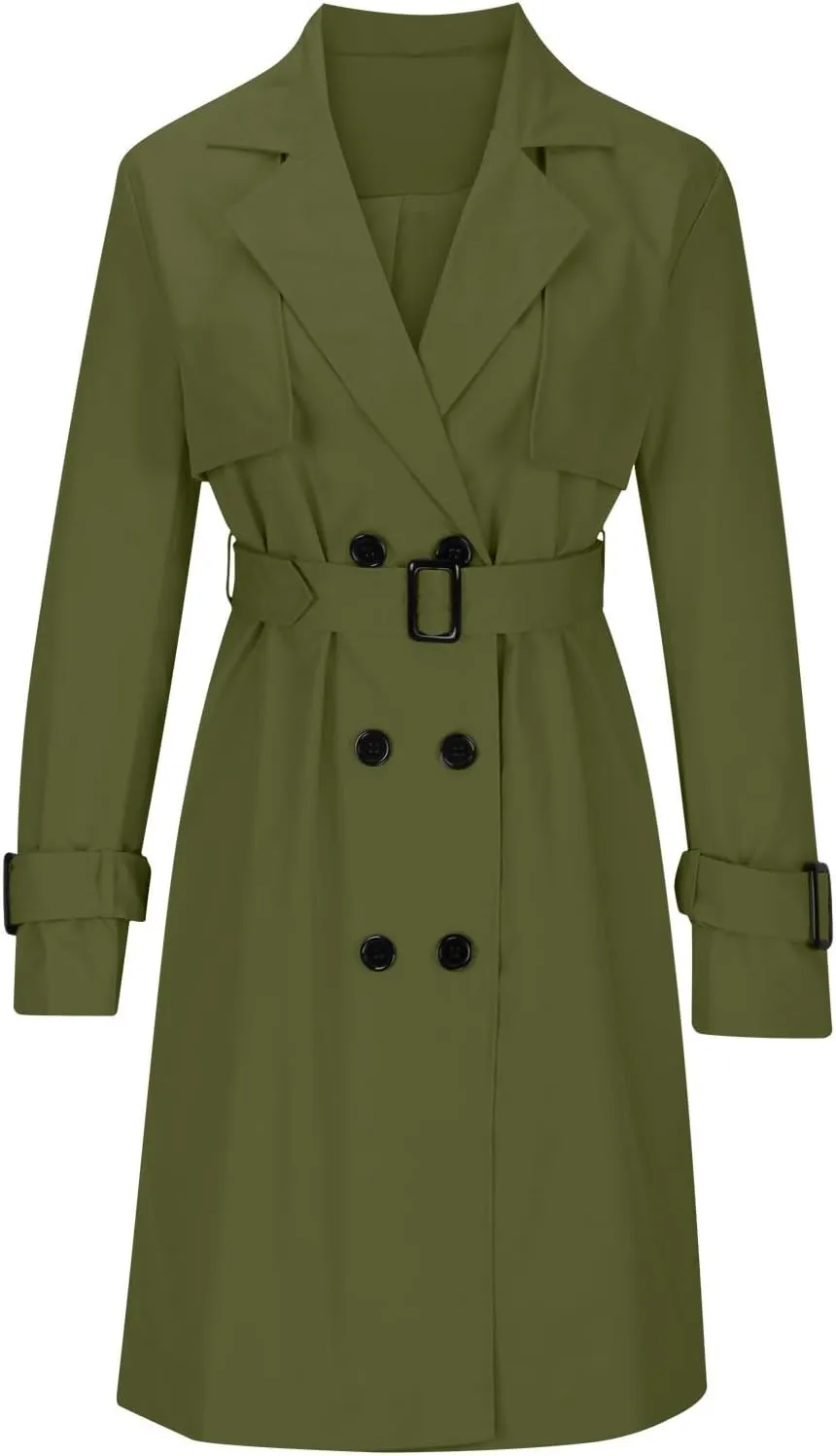 Women's Fashion Autumn Winter Solid Color Double Breasted Trench Coat Trendy Coats