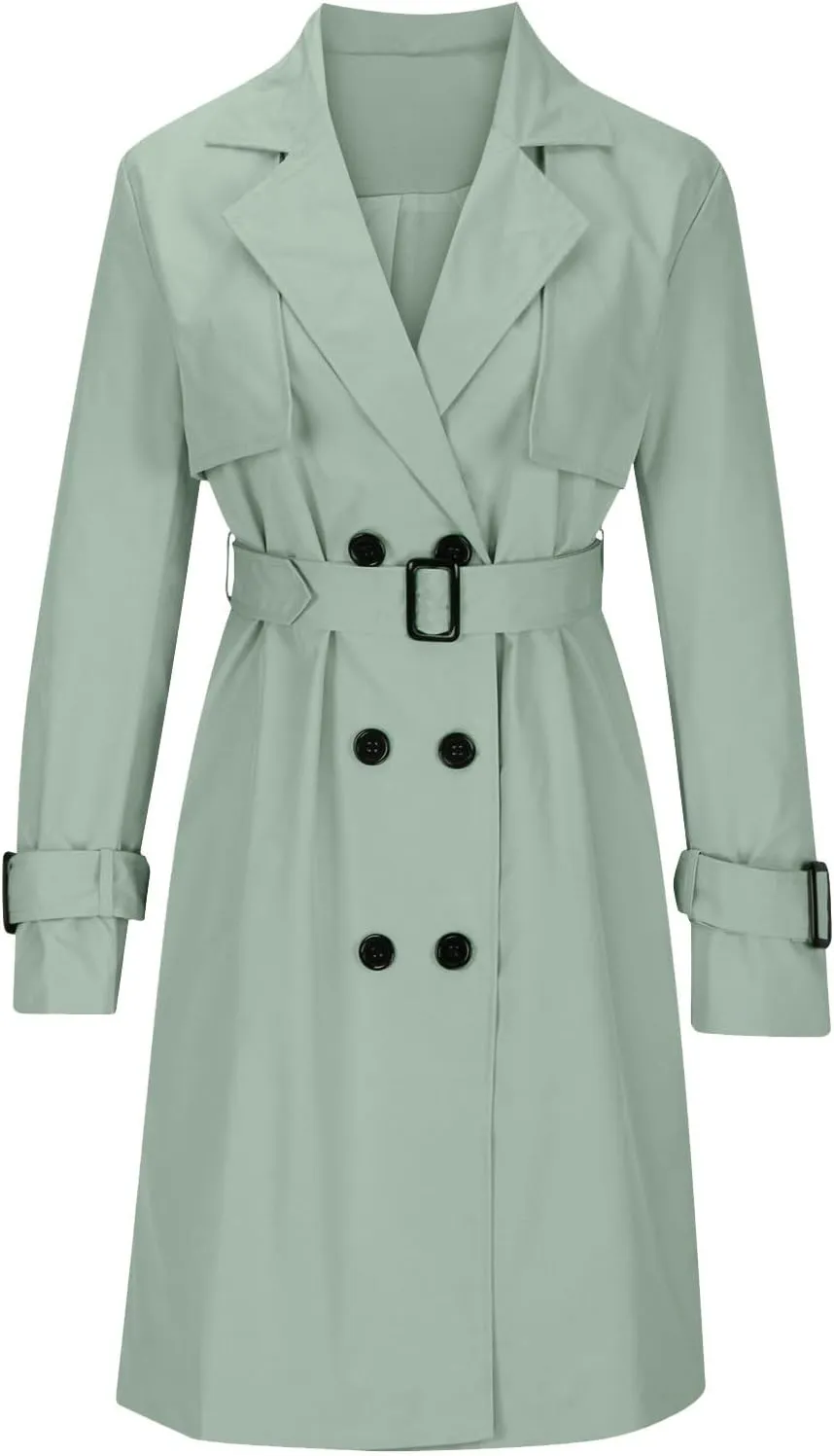Women's Fashion Autumn Winter Solid Color Double Breasted Trench Coat Trendy Coats
