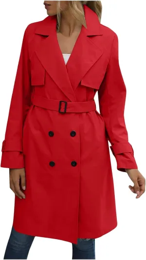 Women's Fashion Autumn Winter Solid Color Double Breasted Trench Coat Trendy Coats