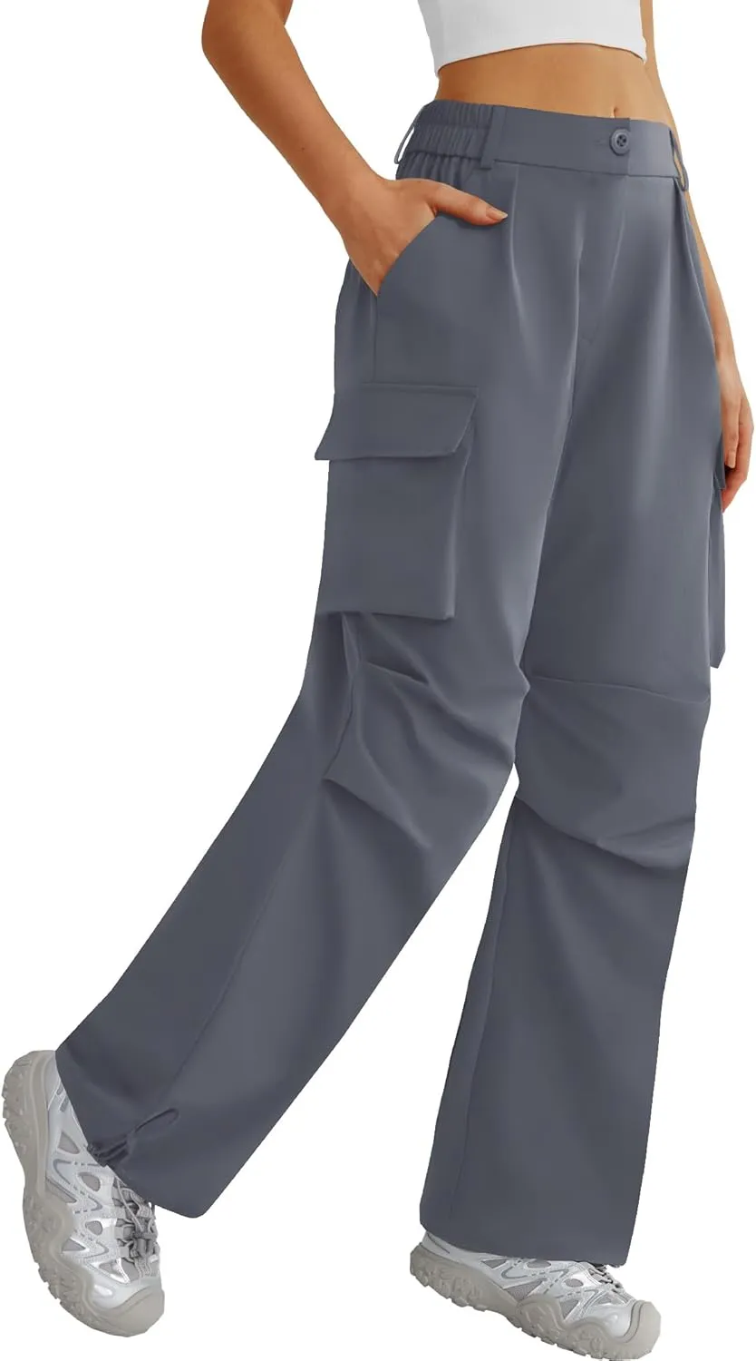 Womens Hiking Pants Wide Leg Cargo Pants Quick Dry Lightweight Water-Resistant Travel Casual Trousers with 4 Pockets