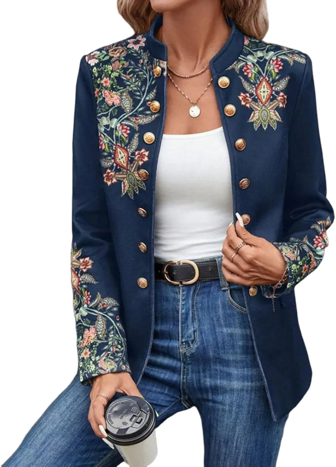 Women's Long Sleeve Printed Jackets Floral Boho Fall Winter Coat Tops Jackets