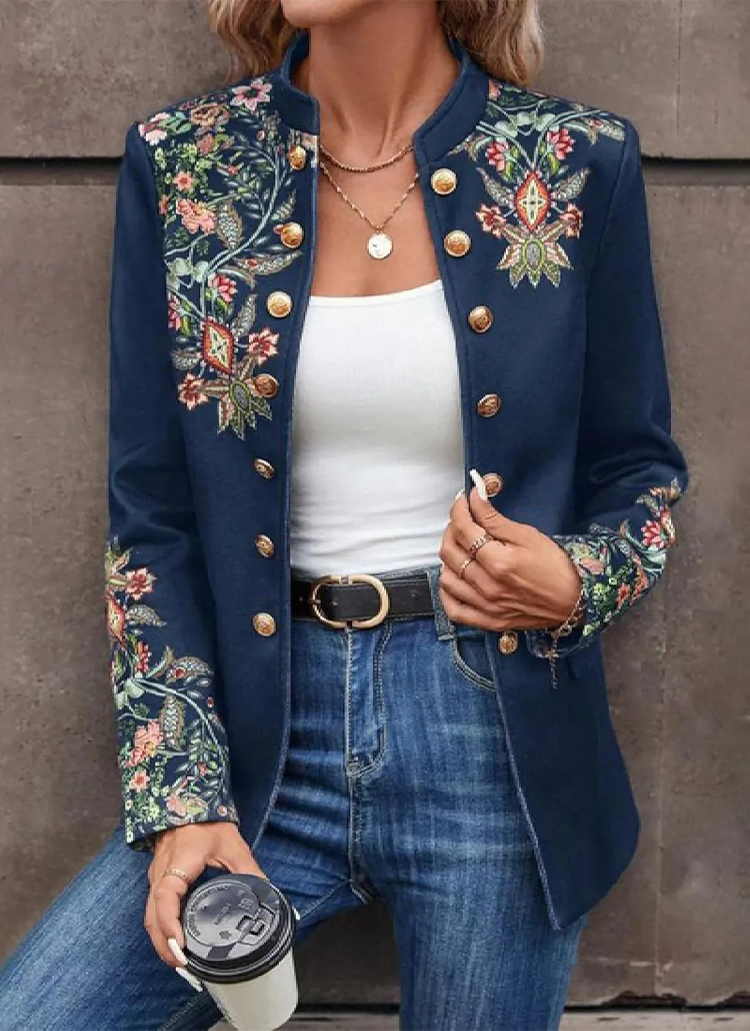Women's Long Sleeve Printed Jackets Floral Boho Fall Winter Coat Tops Jackets