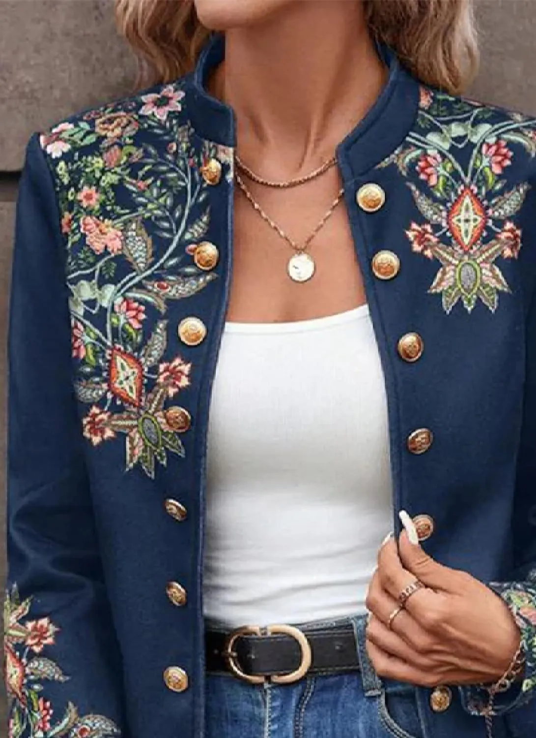 Women's Long Sleeve Printed Jackets Floral Boho Fall Winter Coat Tops Jackets
