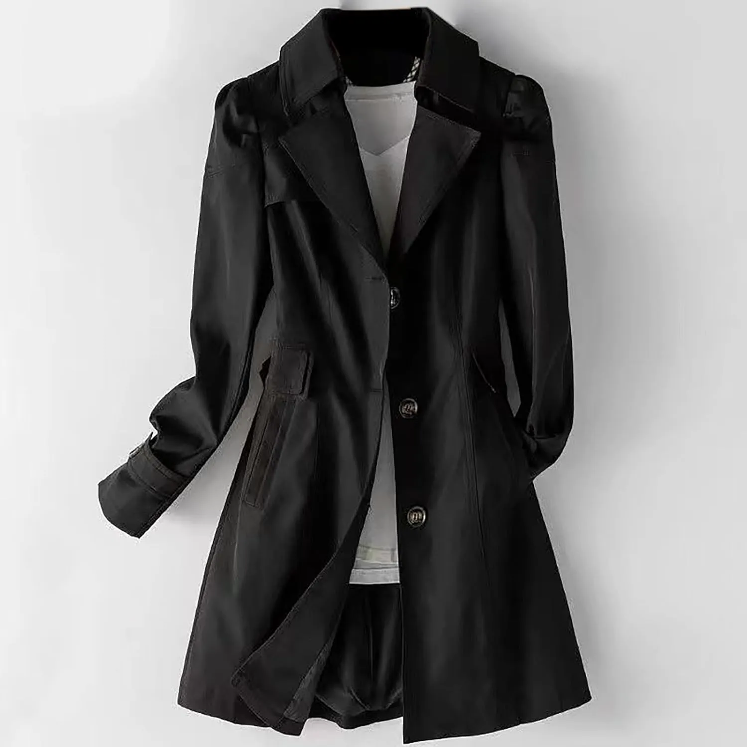 Women's New Slim Fit Women's Korean Version Double Breasted Small Mid Length Trench Coat Cofort Coats