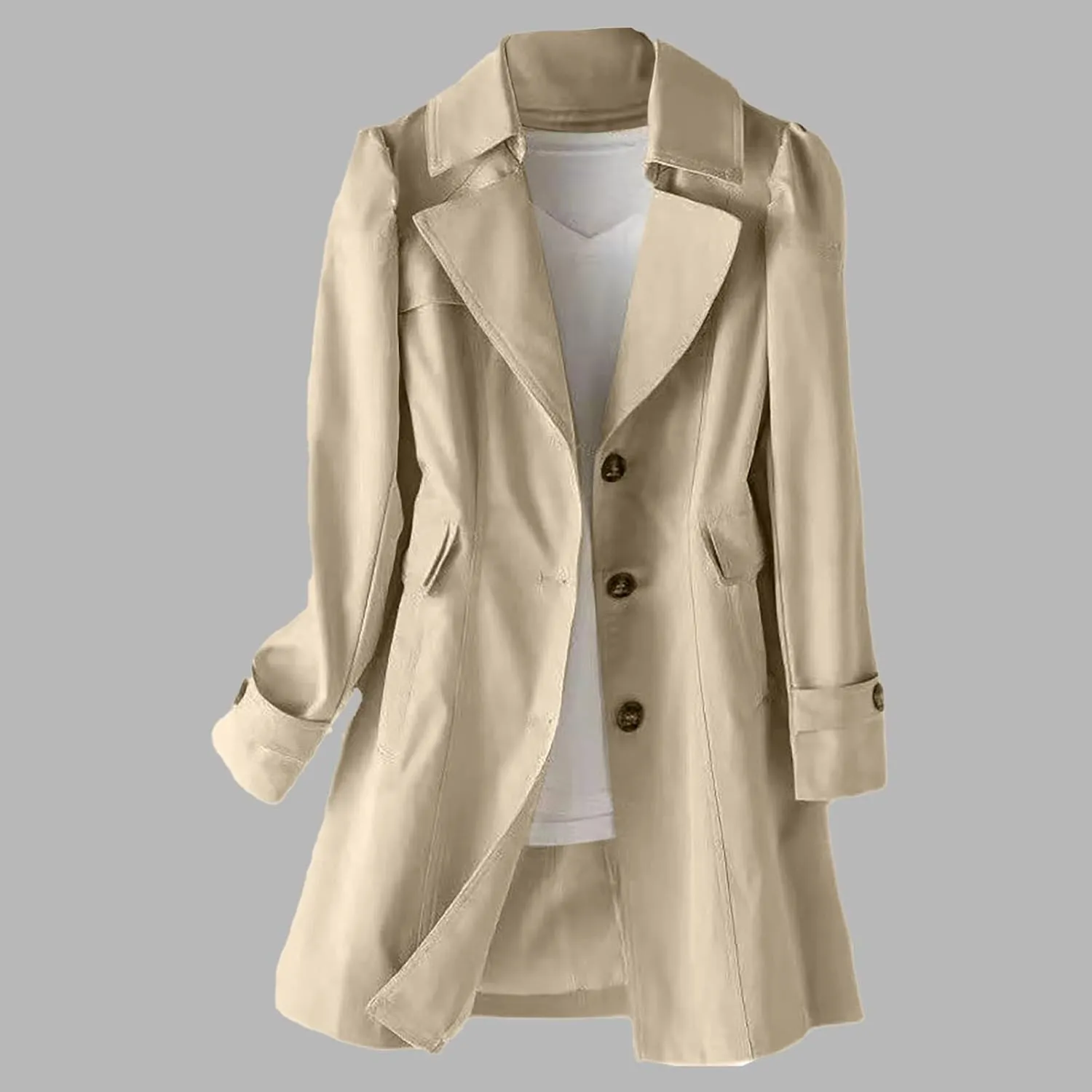 Women's New Slim Fit Women's Korean Version Double Breasted Small Mid Length Trench Coat Cofort Coats