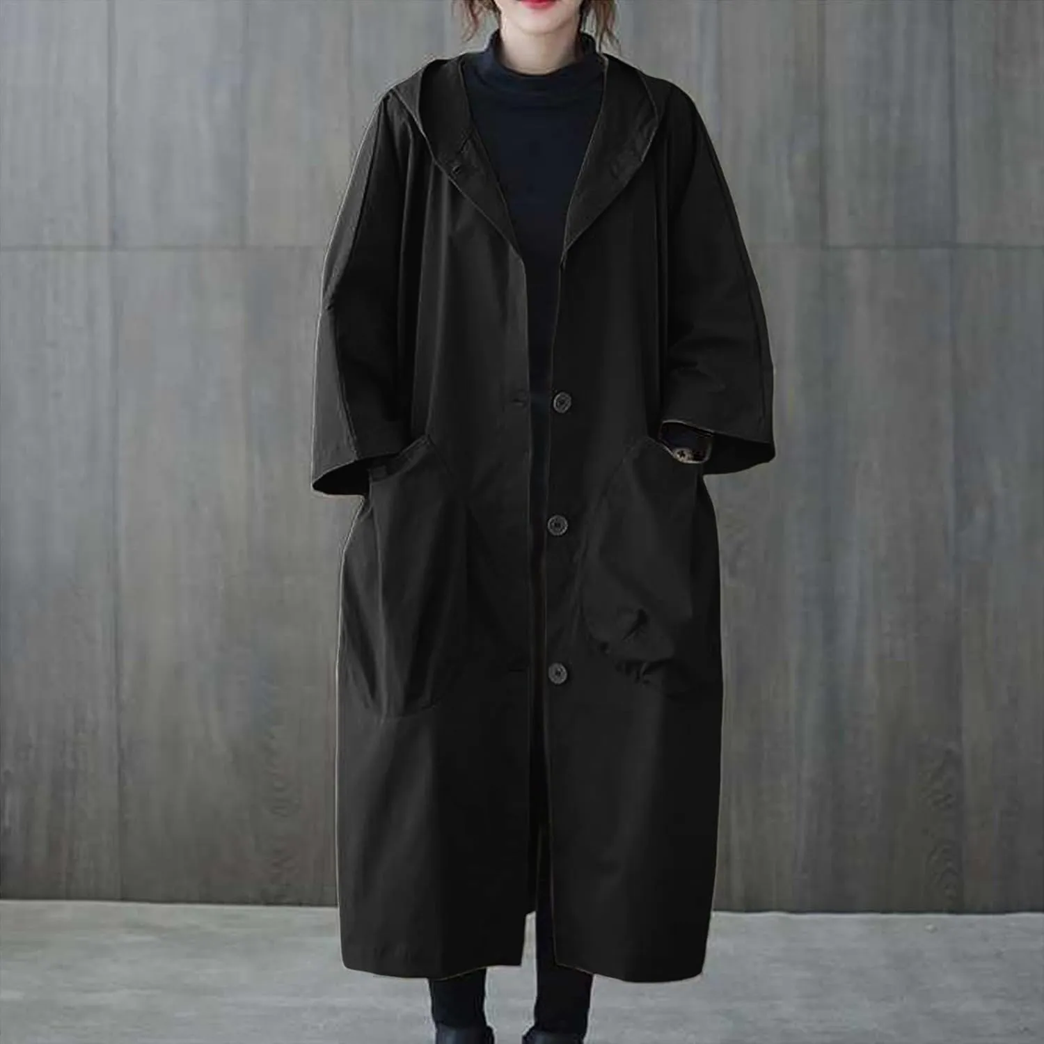 Women's Spring Autumn Winter Long Coat Jacket Trench Coat Hooded Outerwear Oversized One Size Fits Women Trendy