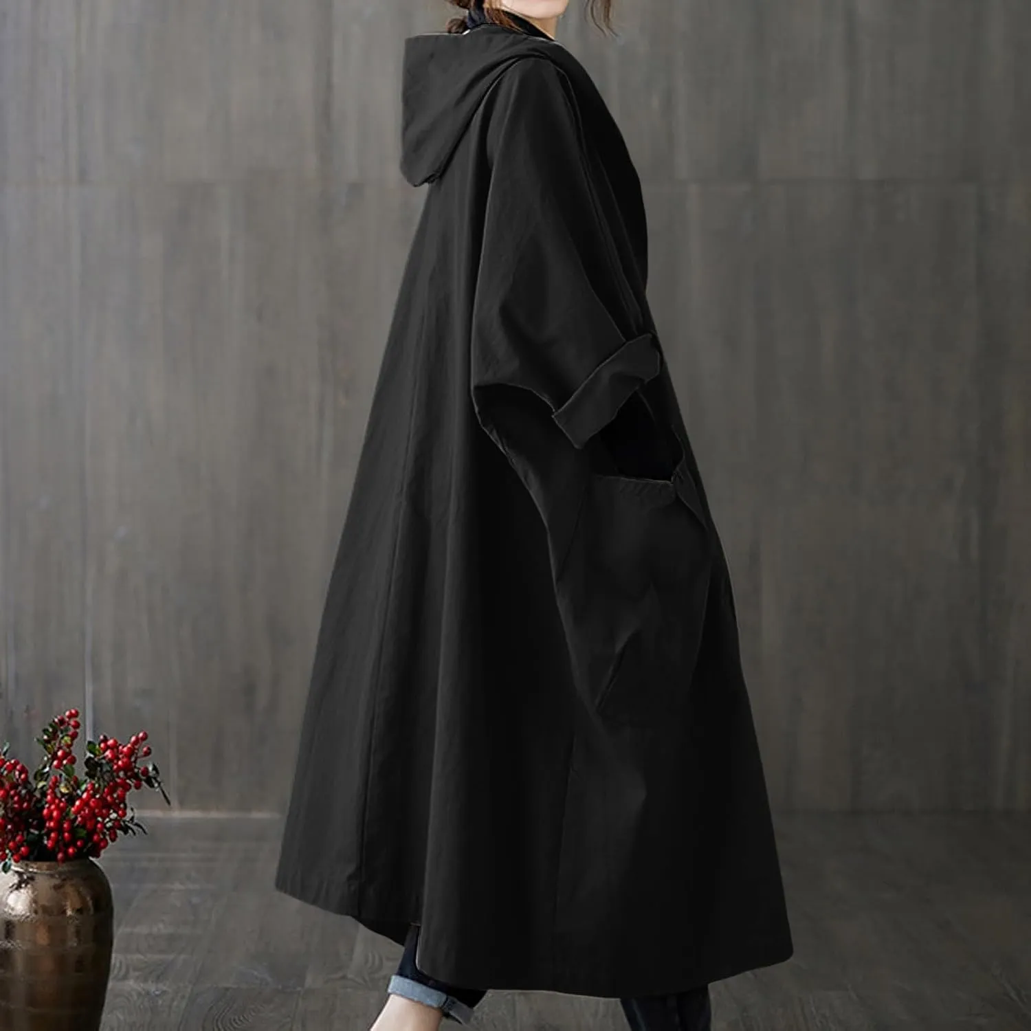 Women's Spring Autumn Winter Long Coat Jacket Trench Coat Hooded Outerwear Oversized One Size Fits Women Trendy