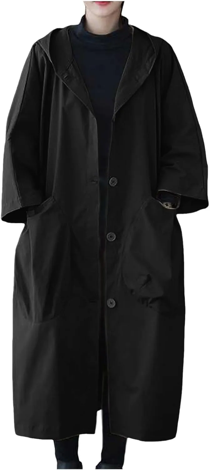 Women's Spring Autumn Winter Long Coat Jacket Trench Coat Hooded Outerwear Oversized One Size Fits Women Trendy