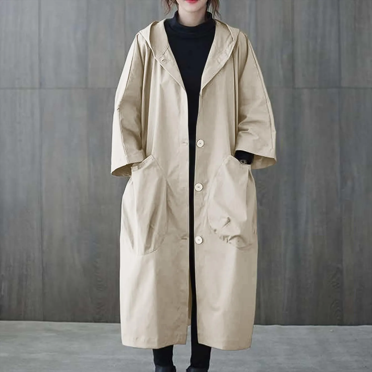 Women's Spring Autumn Winter Long Coat Jacket Trench Coat Hooded Outerwear Oversized One Size Fits Women Trendy