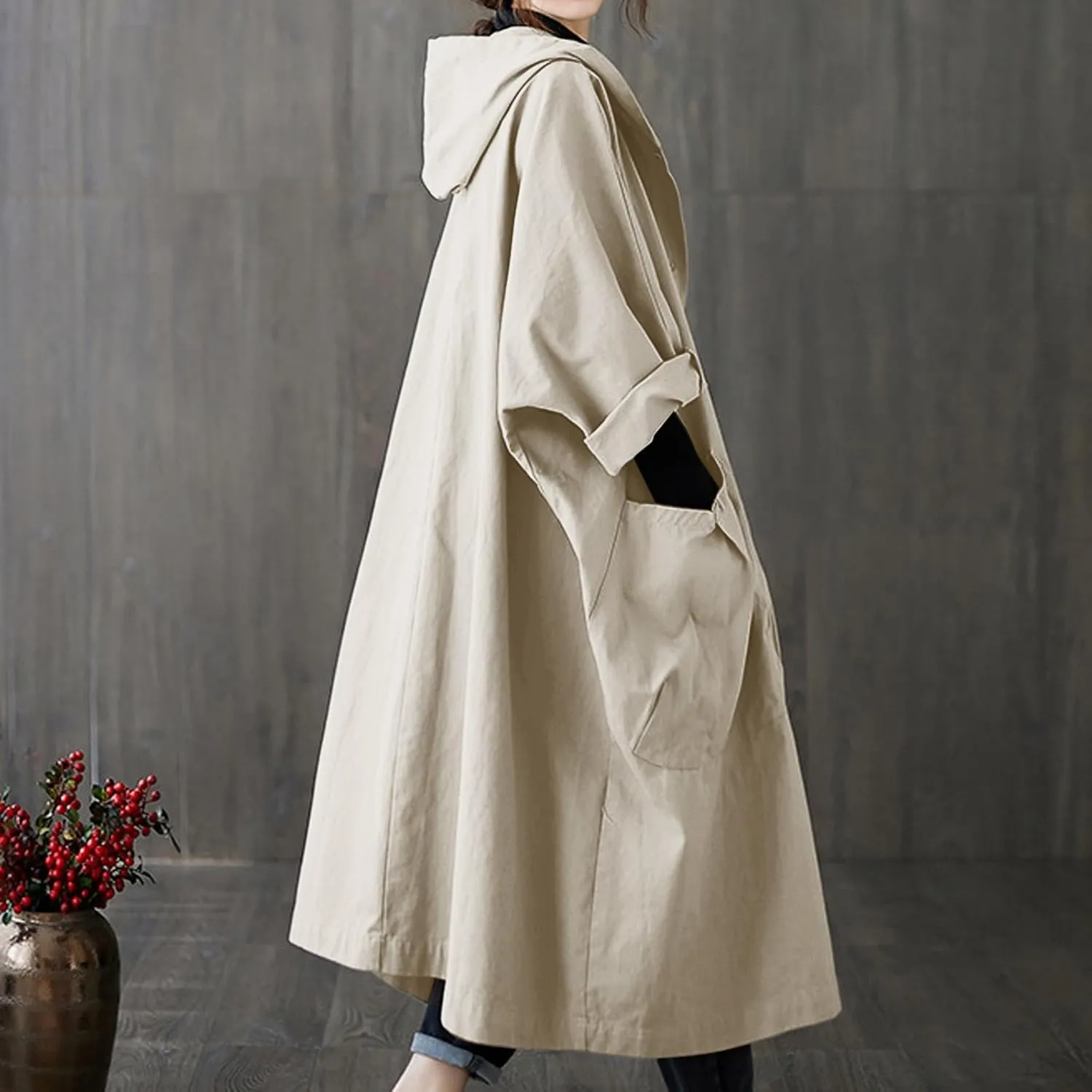 Women's Spring Autumn Winter Long Coat Jacket Trench Coat Hooded Outerwear Oversized One Size Fits Women Trendy