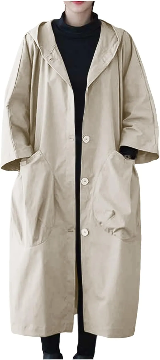 Women's Spring Autumn Winter Long Coat Jacket Trench Coat Hooded Outerwear Oversized One Size Fits Women Trendy