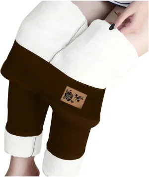 Womens Winter Casual Solid Color Elastic High Waist Home Workout Trousers Pants Ski Thermals
