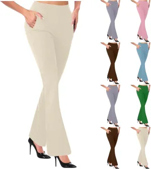 Womens Work Pants High Waisted Straight Leg Pants Dress Business Dress with Pockets Soft Solid Color Trousers 2024