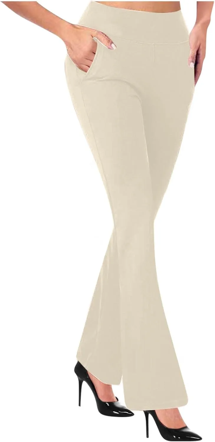 Womens Work Pants High Waisted Straight Leg Pants Dress Business Dress with Pockets Soft Solid Color Trousers 2024