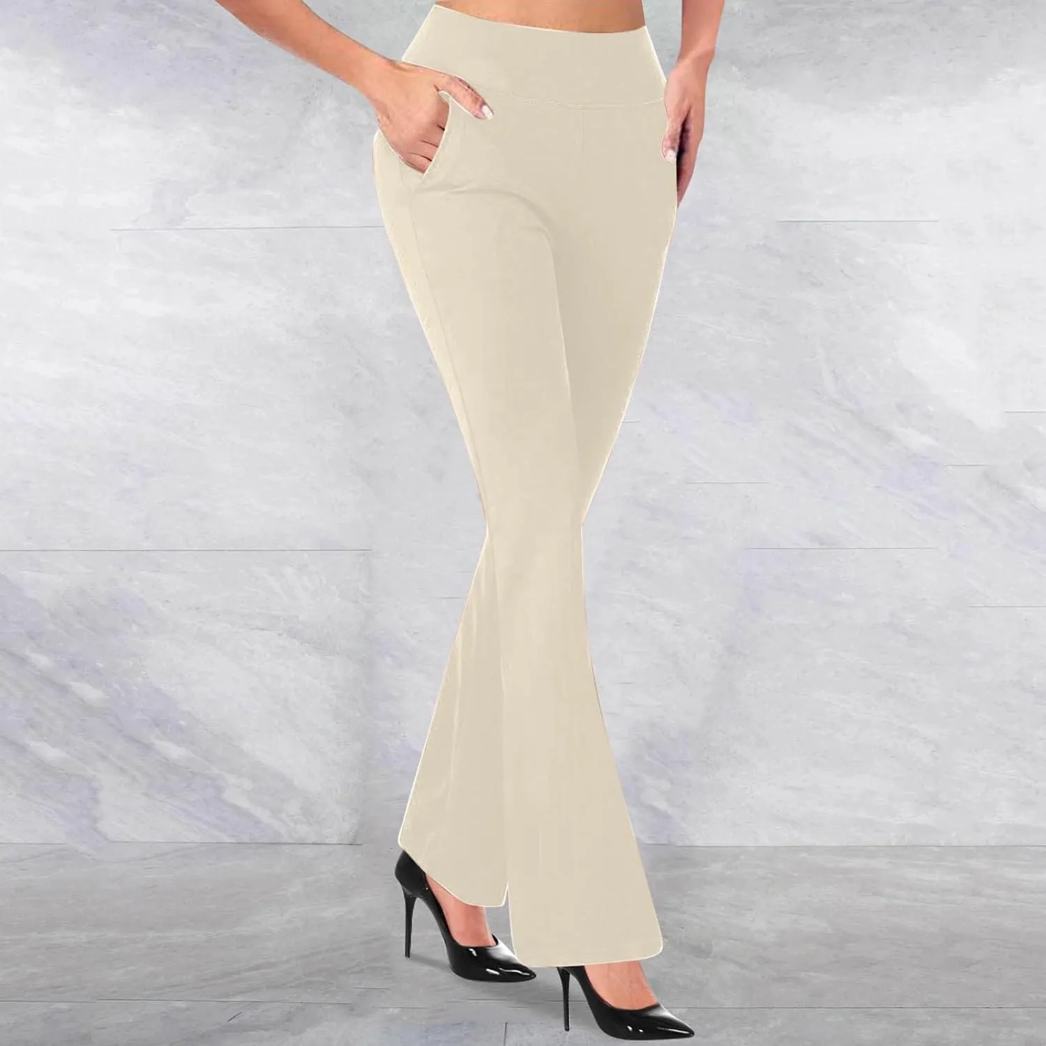 Womens Work Pants High Waisted Straight Leg Pants Dress Business Dress with Pockets Soft Solid Color Trousers 2024