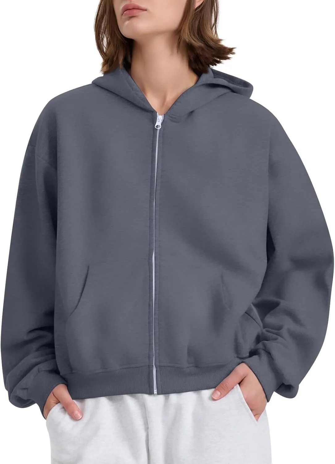 Womens Zip Up Hoodies Oversized Sweatshirts 2024 Fall Winter Fashion Outfits Sweaters Casual Jackets with Pockets