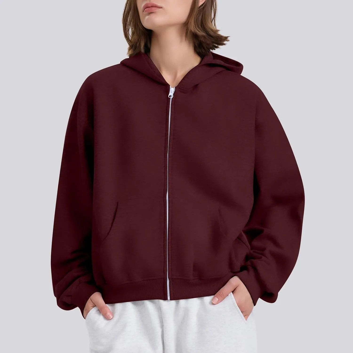 Womens Zip Up Hoodies Oversized Sweatshirts 2024 Fall Winter Fashion Outfits Sweaters Casual Jackets with Pockets