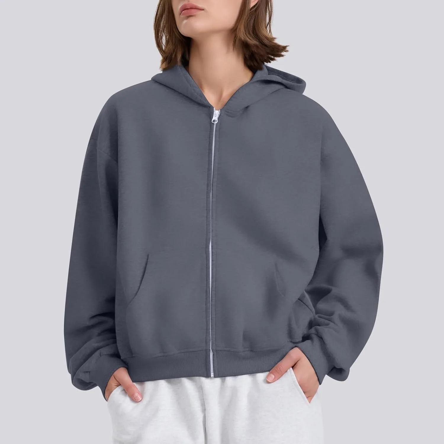 Womens Zip Up Hoodies Oversized Sweatshirts 2024 Fall Winter Fashion Outfits Sweaters Casual Jackets with Pockets