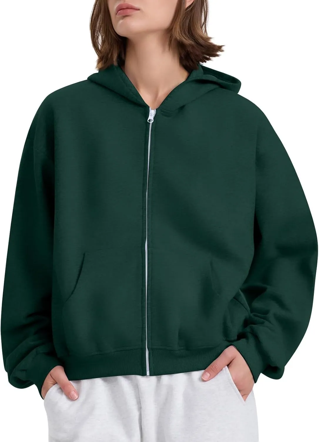 Womens Zip Up Hoodies Oversized Sweatshirts 2024 Fall Winter Fashion Outfits Sweaters Casual Jackets with Pockets