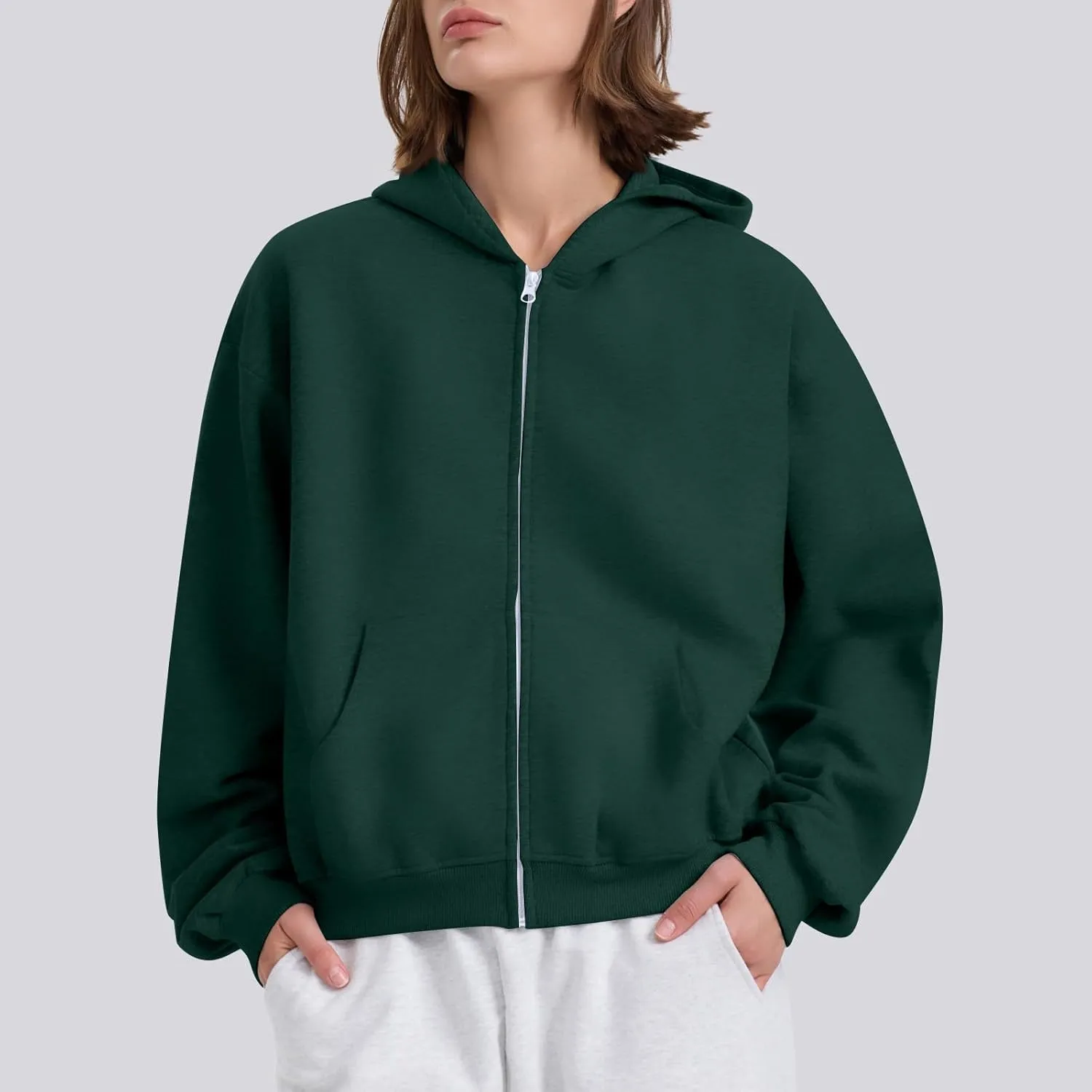 Womens Zip Up Hoodies Oversized Sweatshirts 2024 Fall Winter Fashion Outfits Sweaters Casual Jackets with Pockets