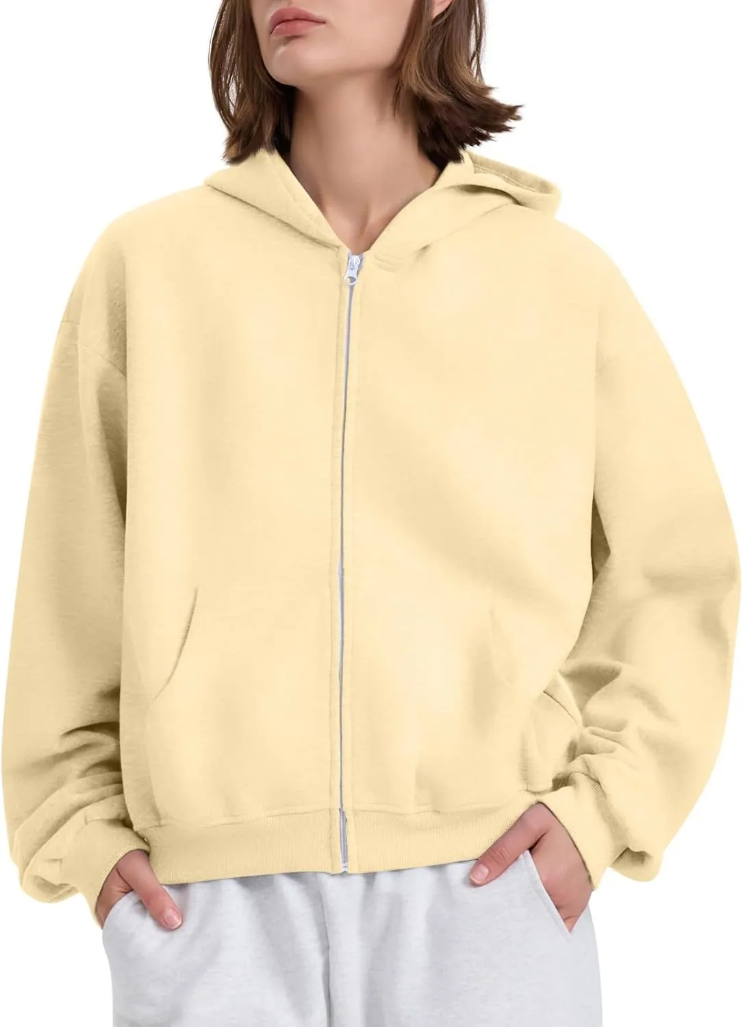 Womens Zip Up Hoodies Oversized Sweatshirts 2024 Fall Winter Fashion Outfits Sweaters Casual Jackets with Pockets