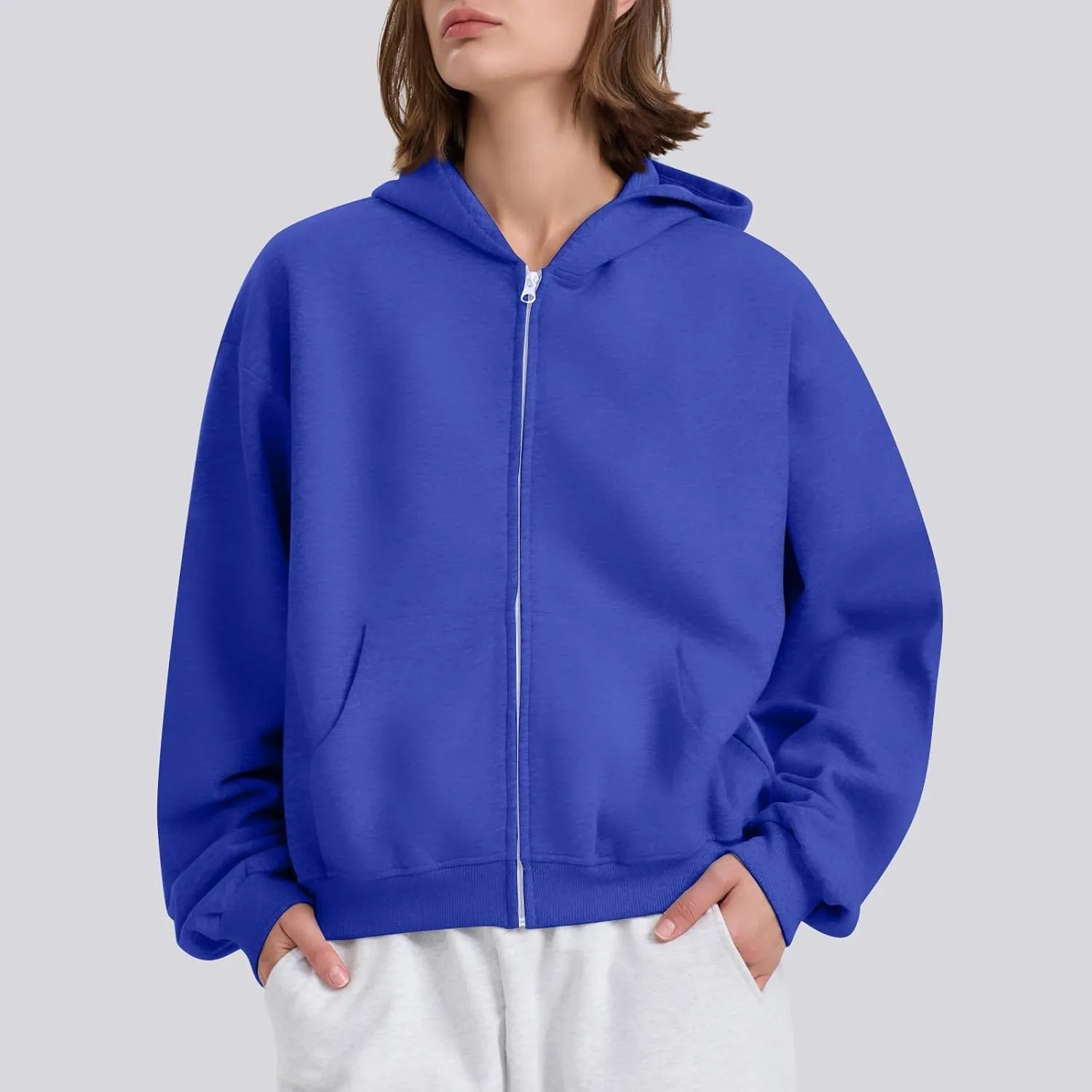 Womens Zip Up Hoodies Oversized Sweatshirts 2024 Fall Winter Fashion Outfits Sweaters Casual Jackets with Pockets