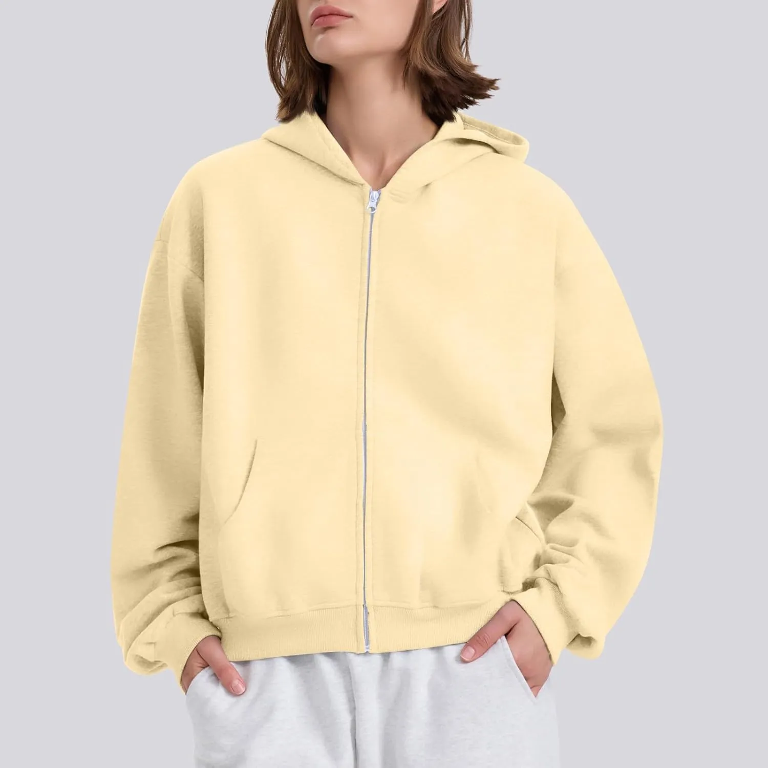 Womens Zip Up Hoodies Oversized Sweatshirts 2024 Fall Winter Fashion Outfits Sweaters Casual Jackets with Pockets