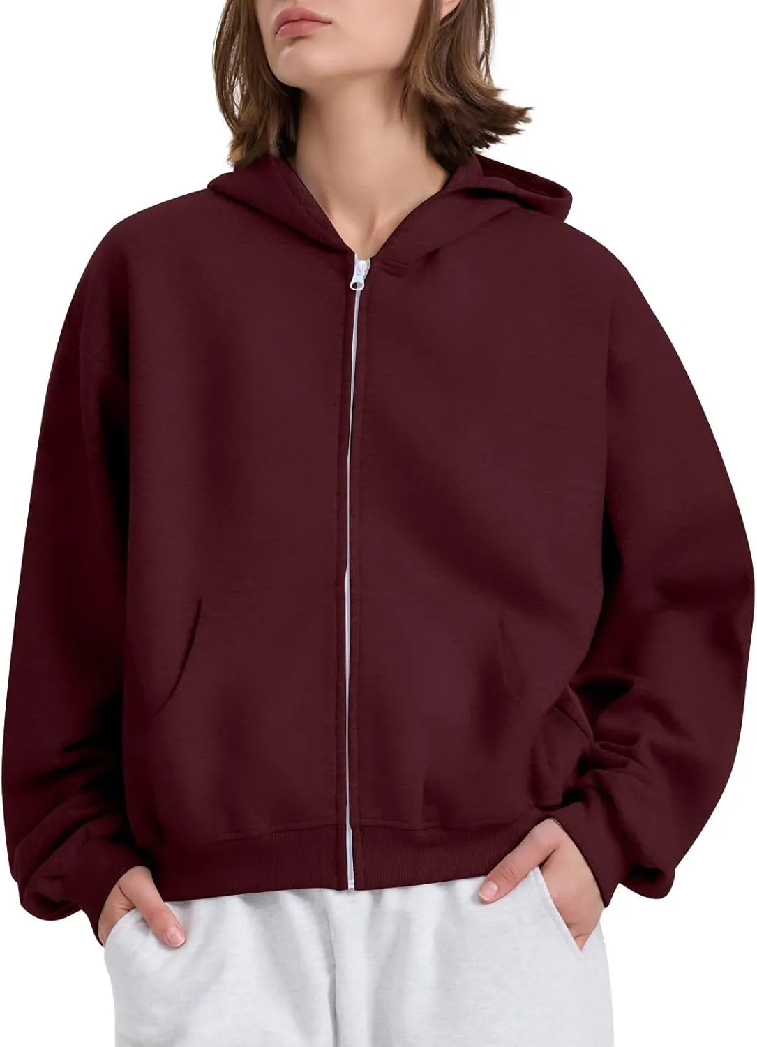 Womens Zip Up Hoodies Oversized Sweatshirts 2024 Fall Winter Fashion Outfits Sweaters Casual Jackets with Pockets