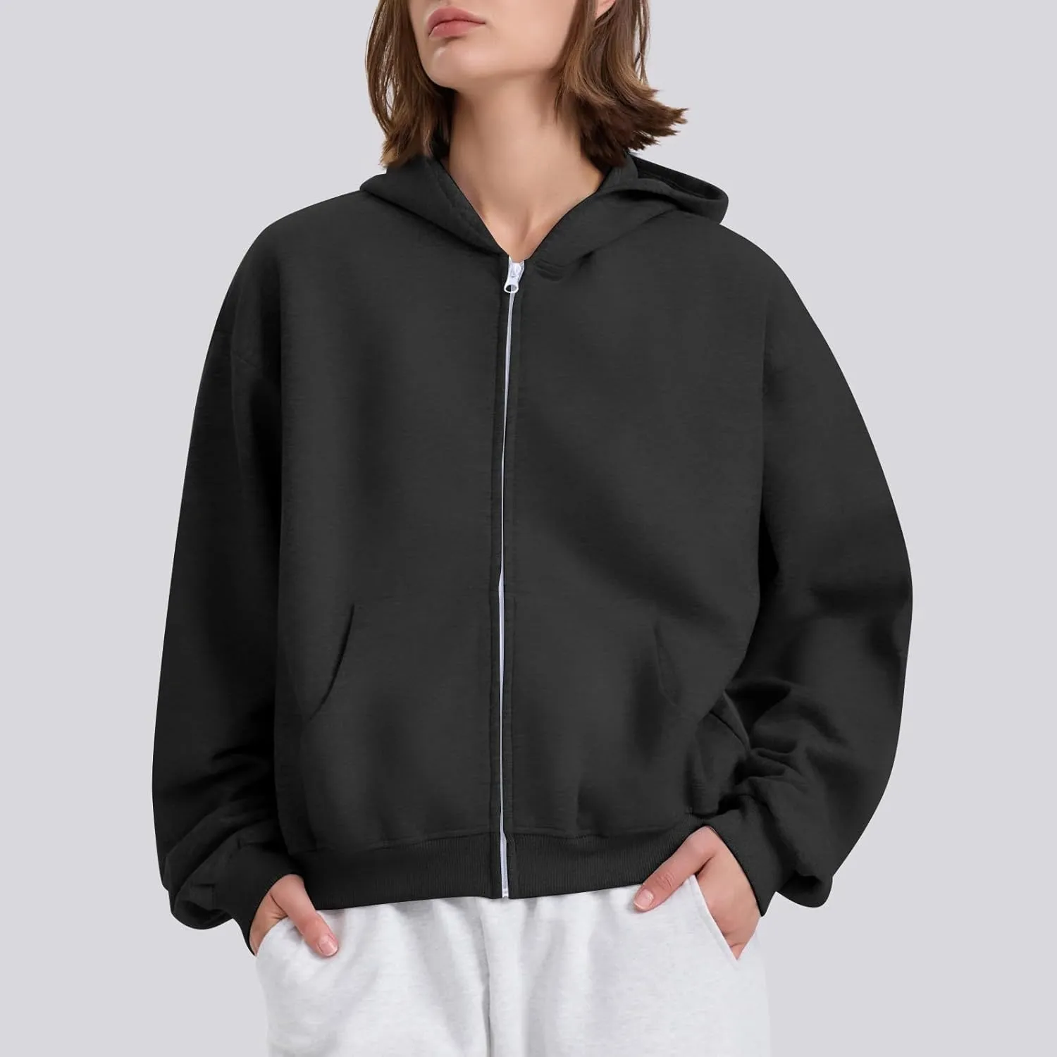 Womens Zip Up Hoodies Oversized Sweatshirts 2024 Fall Winter Fashion Outfits Sweaters Casual Jackets with Pockets