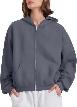 Womens Zip Up Hoodies Oversized Sweatshirts 2024 Fall Winter Fashion Outfits Sweaters Casual Jackets with Pockets