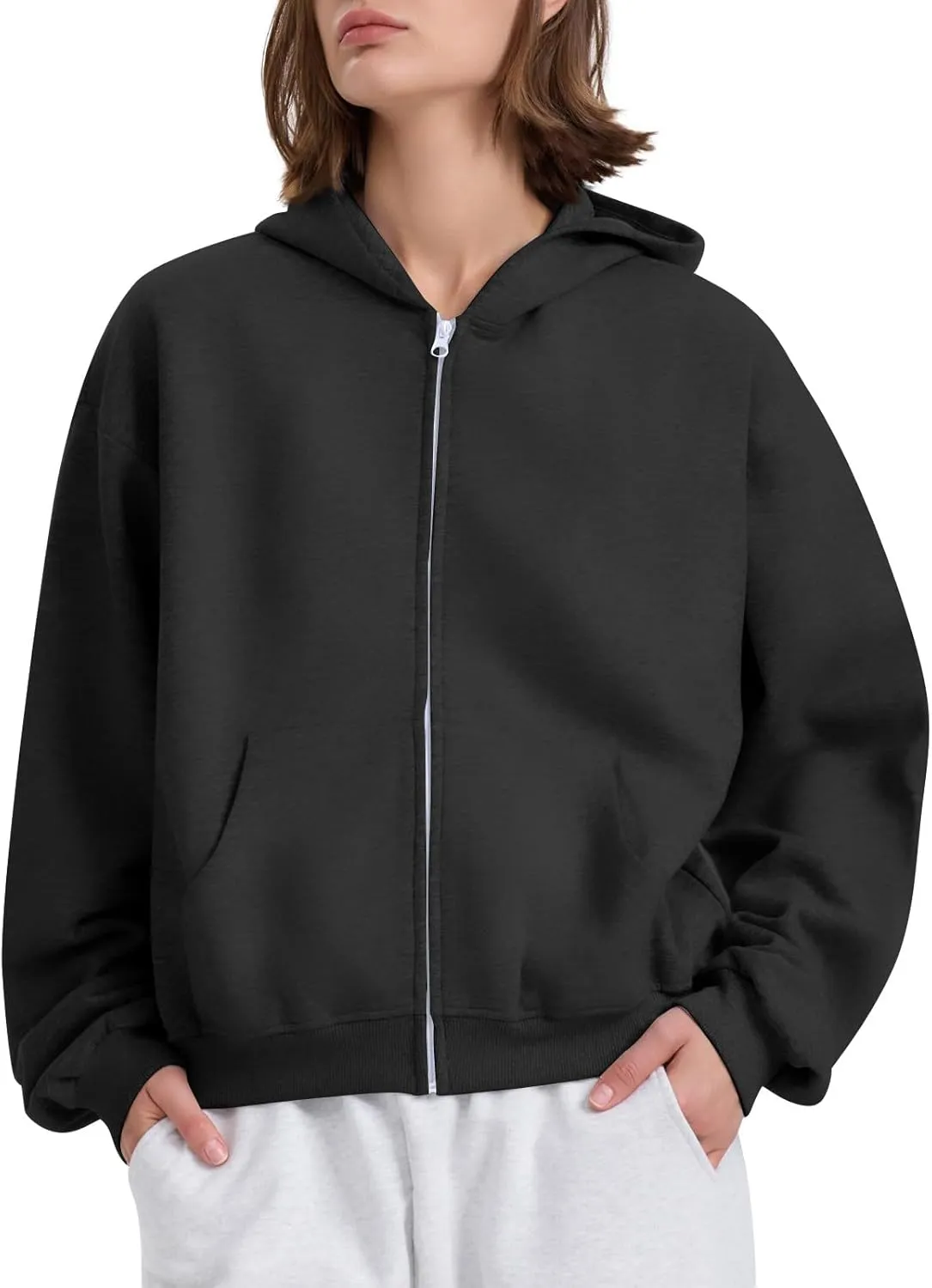 Womens Zip Up Hoodies Oversized Sweatshirts 2024 Fall Winter Fashion Outfits Sweaters Casual Jackets with Pockets