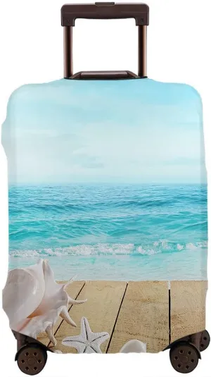 Wondertify Boardwalk Shells Luggage Cover Blue Ocean Seashore Starfish Old Wood Washable Suitcase Protector Anti-Scratch Suitcase Cover Fits 22-24 Inch