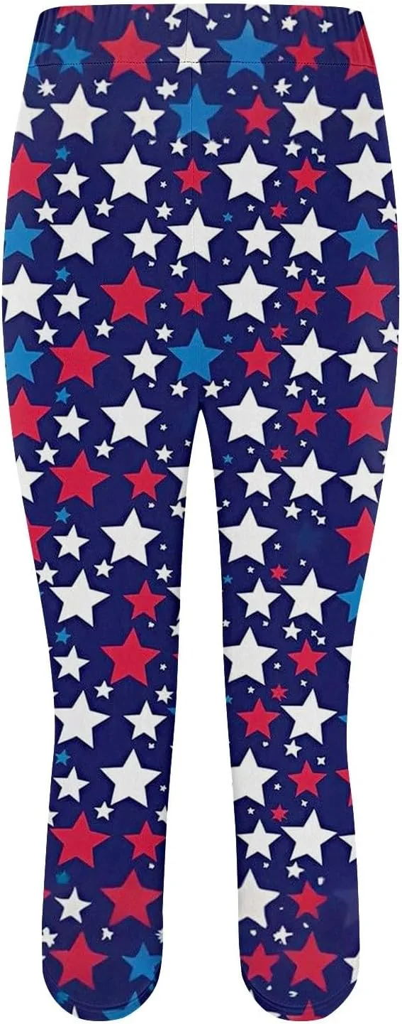 ZYXTIM American Flag Capri Leggings for Women Stretch Yoga Pants 4th of July Patriotic Star Stripes Patterned Casual Trousers